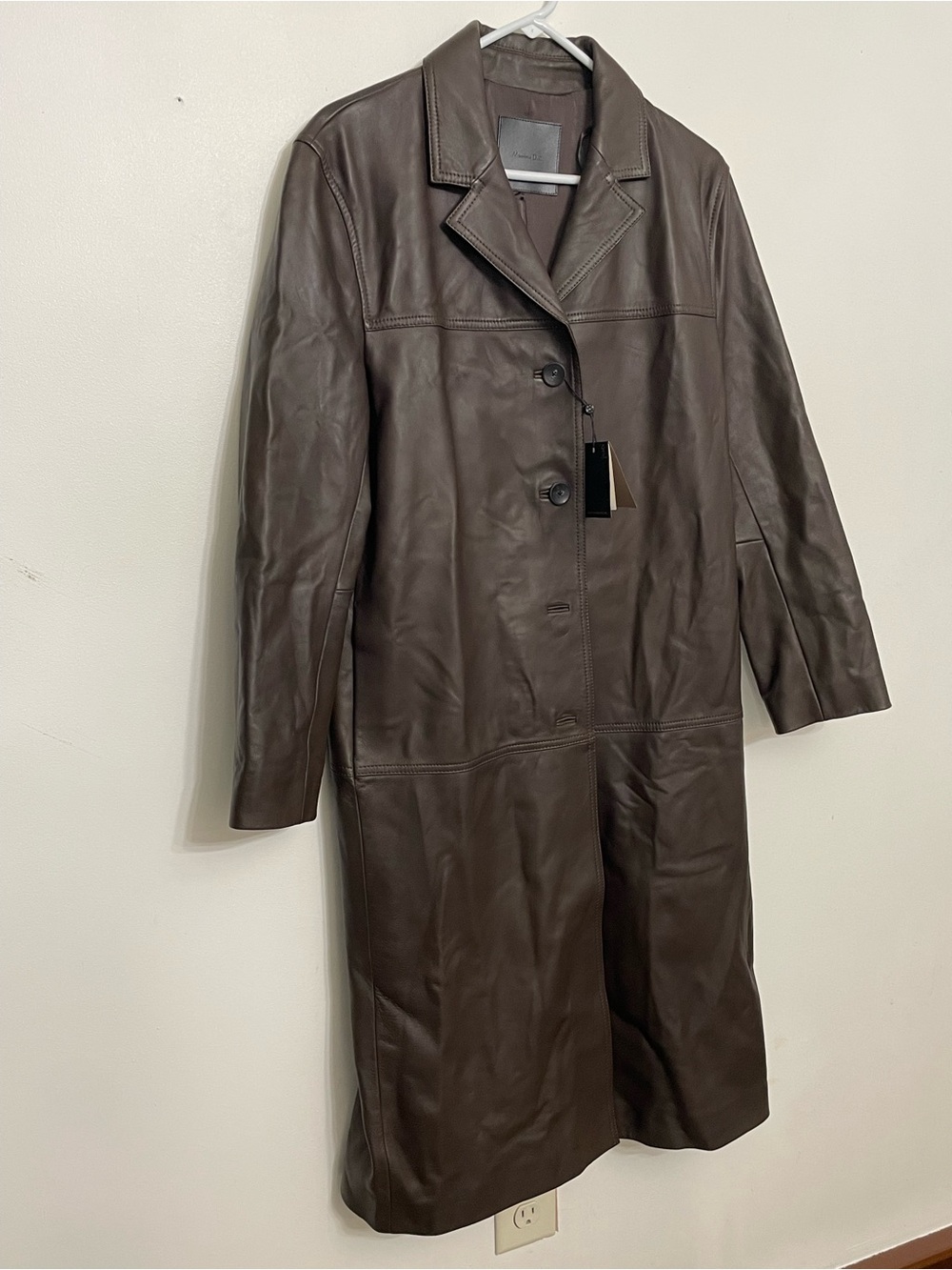 Massimo Dutti 100% Leather Long Coat Brown M NWT $699 Retail